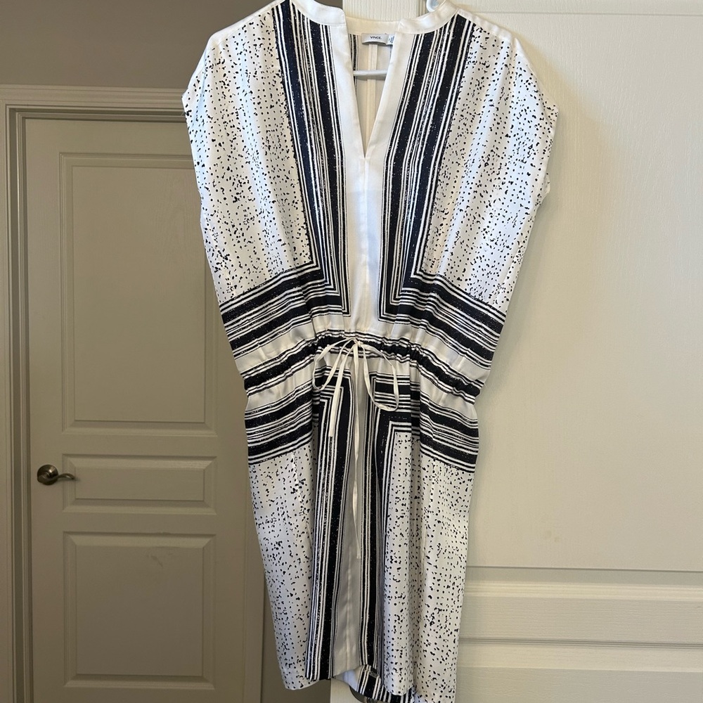 Vince Ivory and Navy Striped Blouse